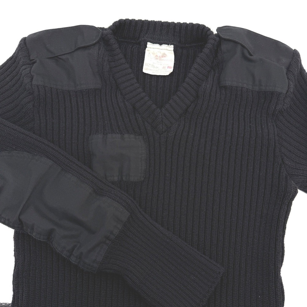 Brigade Quartermasters Sweater Mens S Fit Black Woolly Pully V-Neck Military VTG